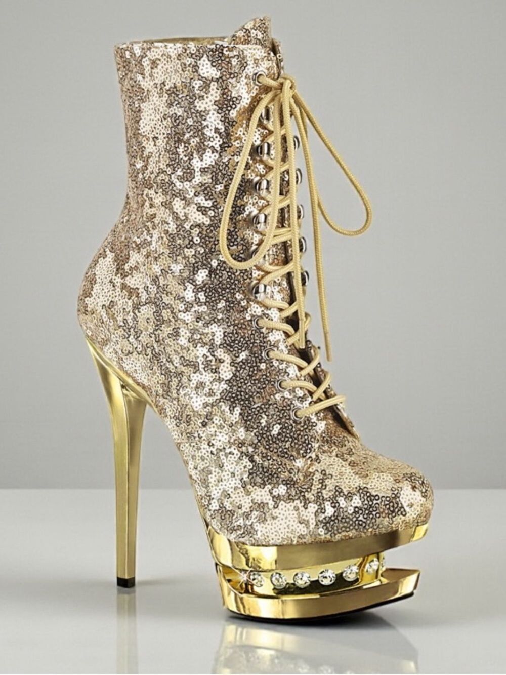 Pleaser Blondie-R 1020 Gold Sequin Platform Booties Size 8 - Picture 5 of 10